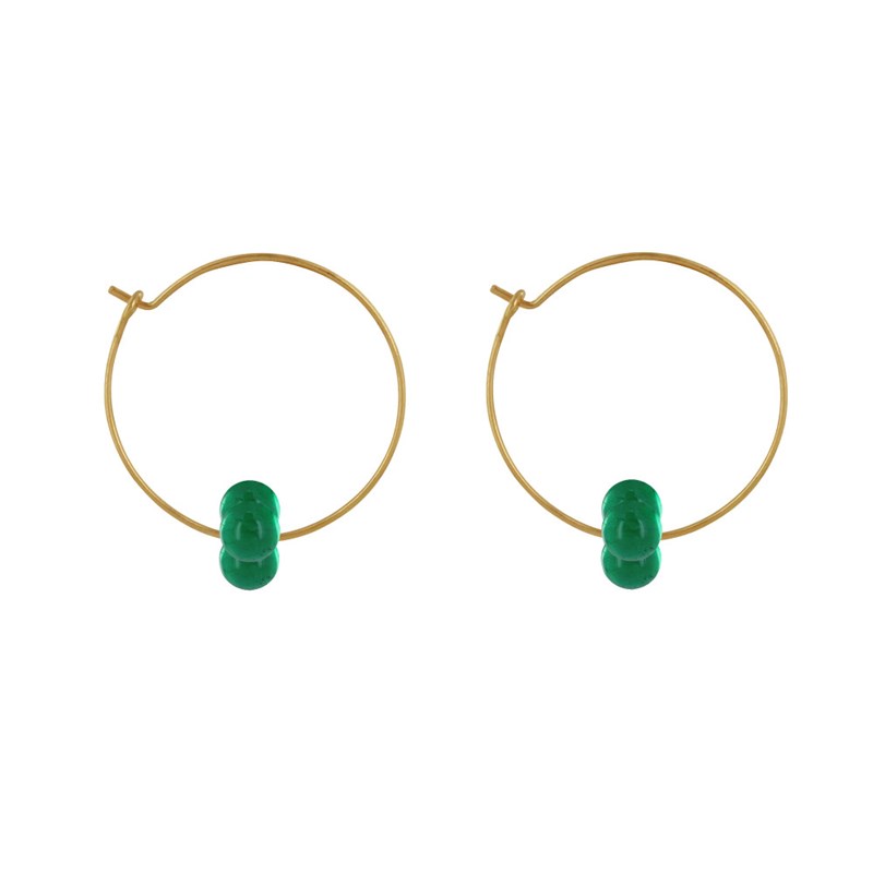 Boucles d'Oreilles Créoles Laiton Fermée et Bouquet de Perles de Verre