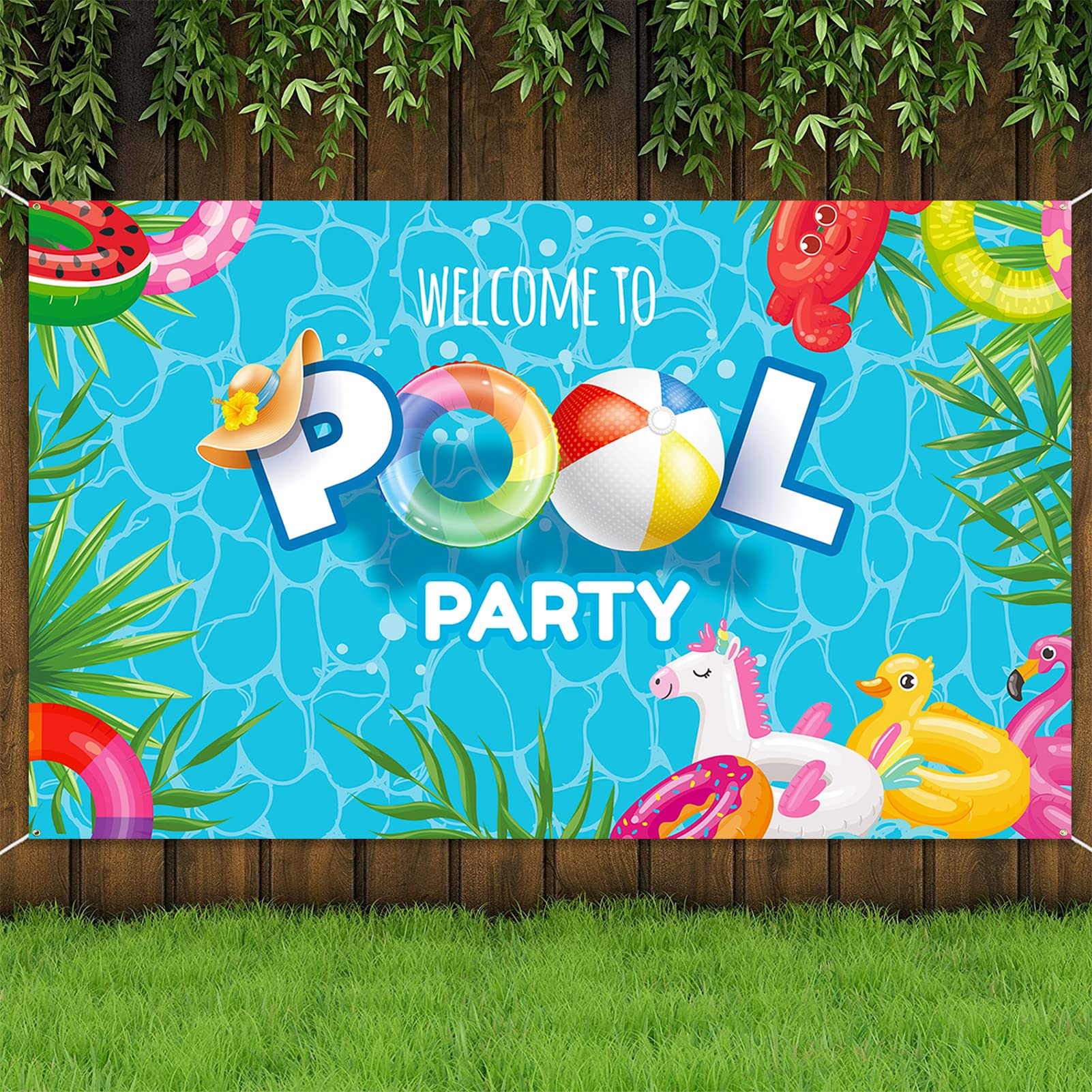 (184x107cm) Sommer Wand Banner Pool Party Deko Hintergrund Foto Requisite - Welcome To Pool Party