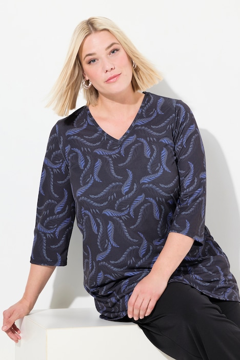 Longshirt, A-Linie, Muster, V-Ausschnitt