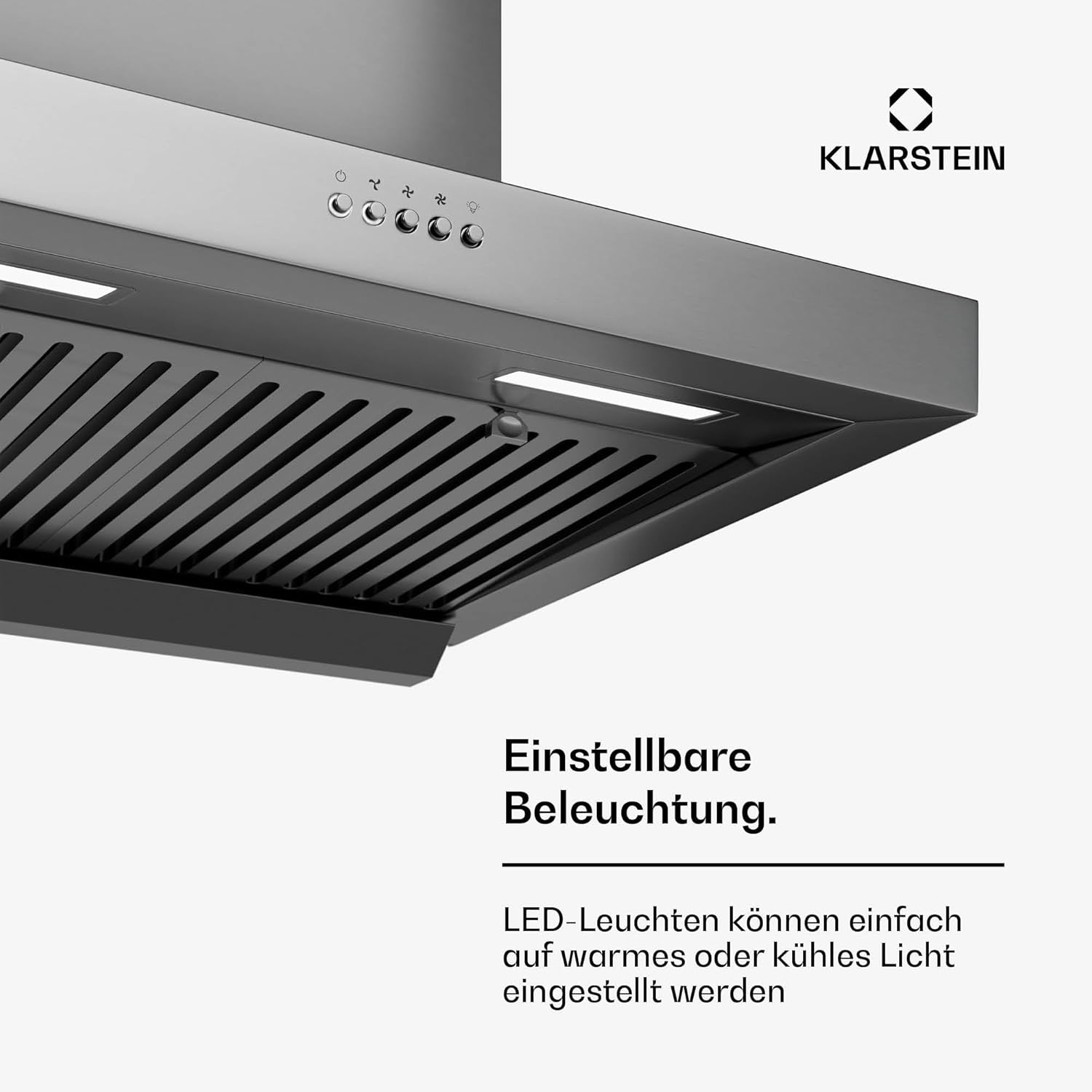Klarstein AeroClean Dunstabzugshaube - 60 cm Wandhaube, Boost-Modus 721 m³/h, A++ Energieeffizienz, LED-Beleuchtung 3800-4200 K, Edelstahl, Abluft & Umluft, Drucktasten, 52-68 dB