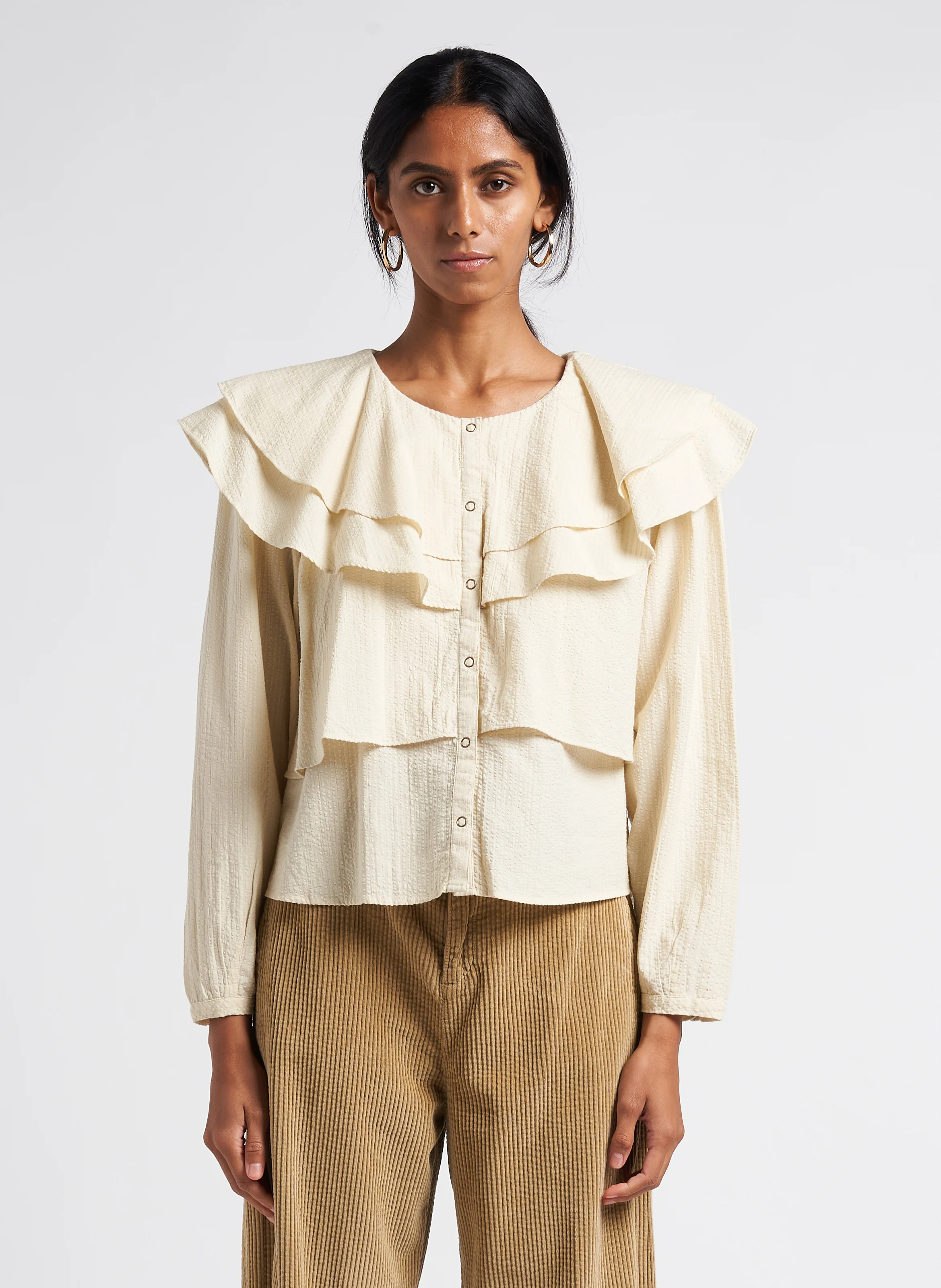 PARIS - Chemise ample col rond en coton | Blanc