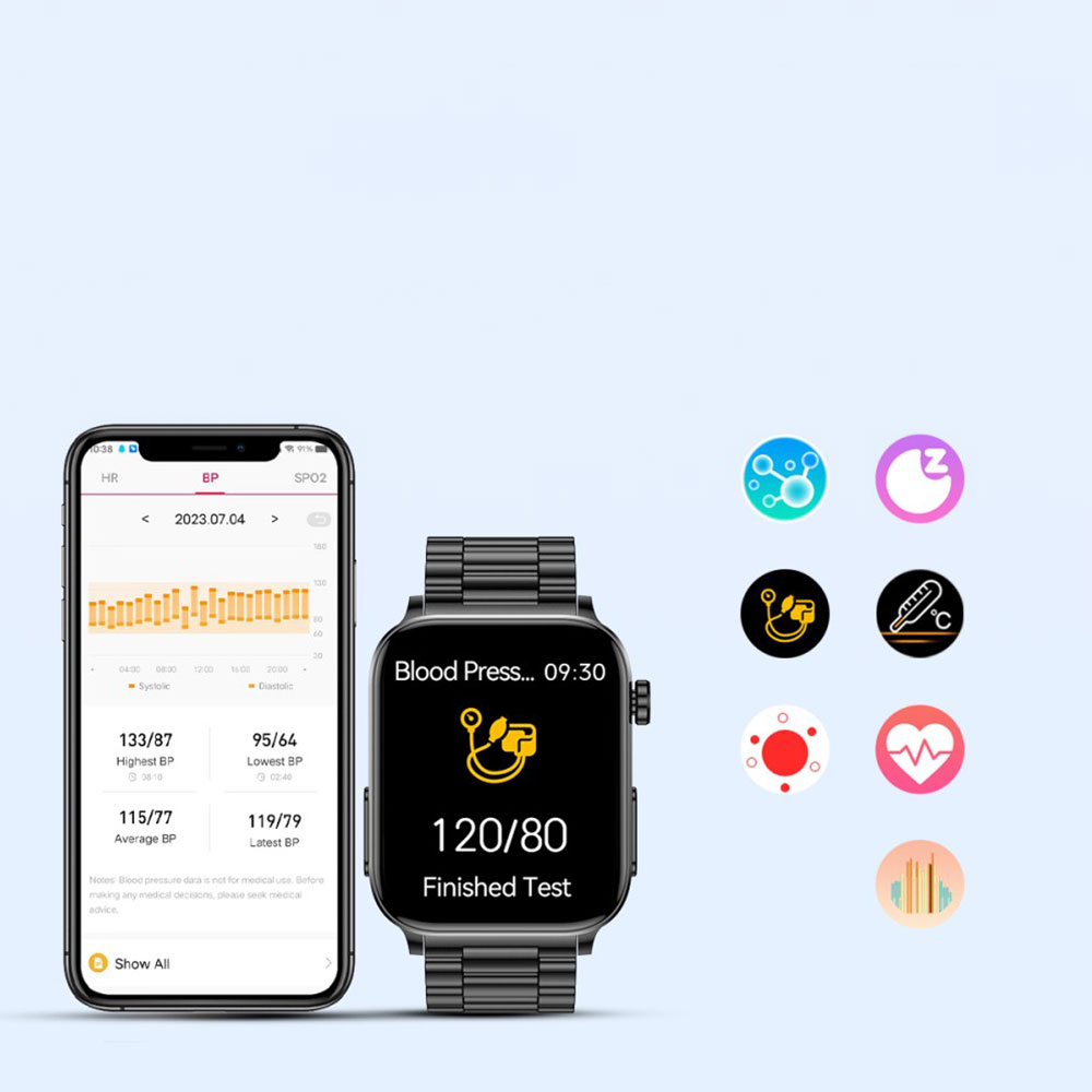 Fitness Tracker Smart Watch mit Herzfrequenz- / Körperfettmessung   EKG Funktion und 1.96