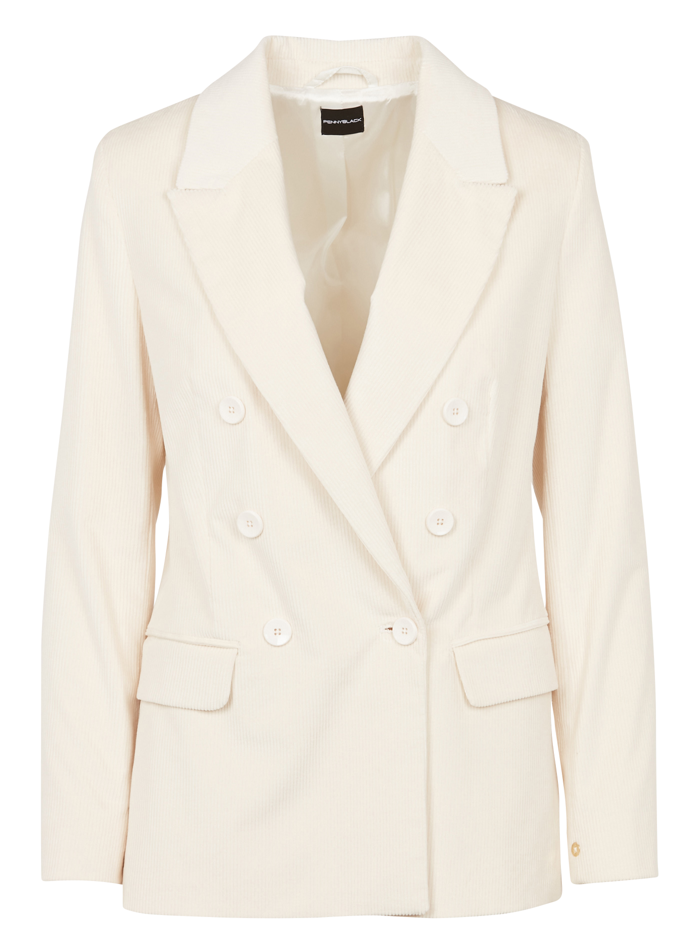 Veste col tailleur en velours de coton côtelé| Blanc