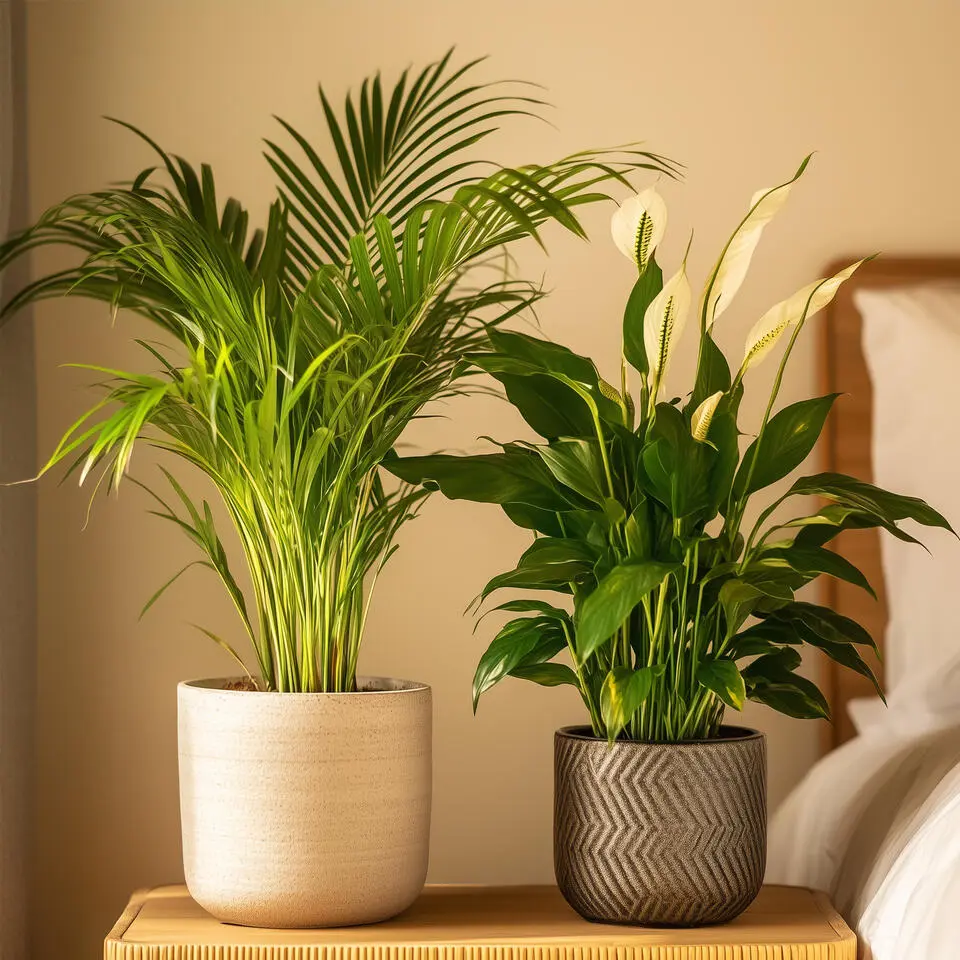 Groen Duo - Set van 2 - Spathiphyllum, Dypsis lutescens - Hoogte 60-75cm - ⌀17cm