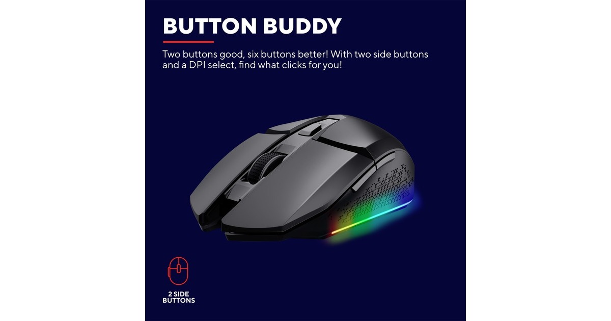 TrustGXT 110 Felox verlichte draadloze gaming muis  (Zwart, RGB | 800 - 4800 dpi)