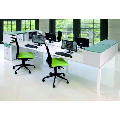 Bureau Bench IRIS - L180 cm - Plan suivant - Pieds blanc - plateau imitation Hêtre