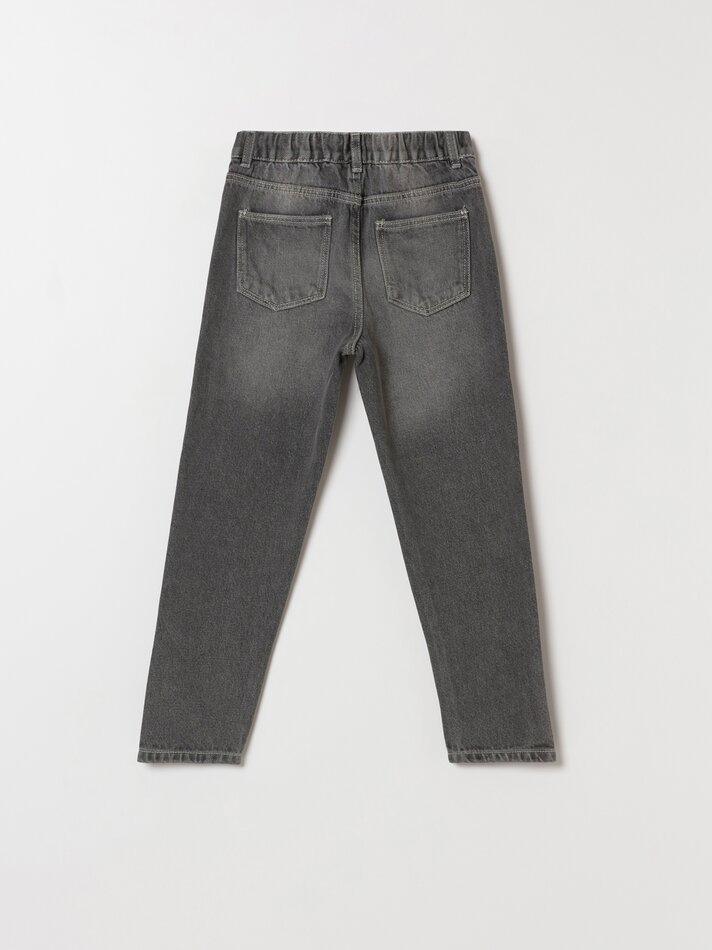 Calça jeans Mom Fit rasgada - Cinza Médio