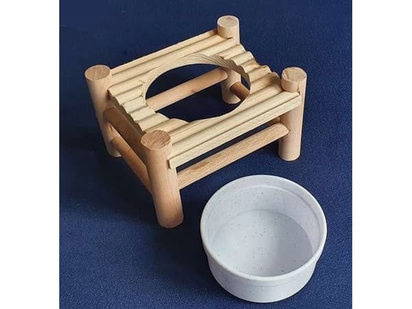 Panama Pet Stand with bowl for rodents and rabbits, wood/plastic, 14x10x8.5cm/150ml