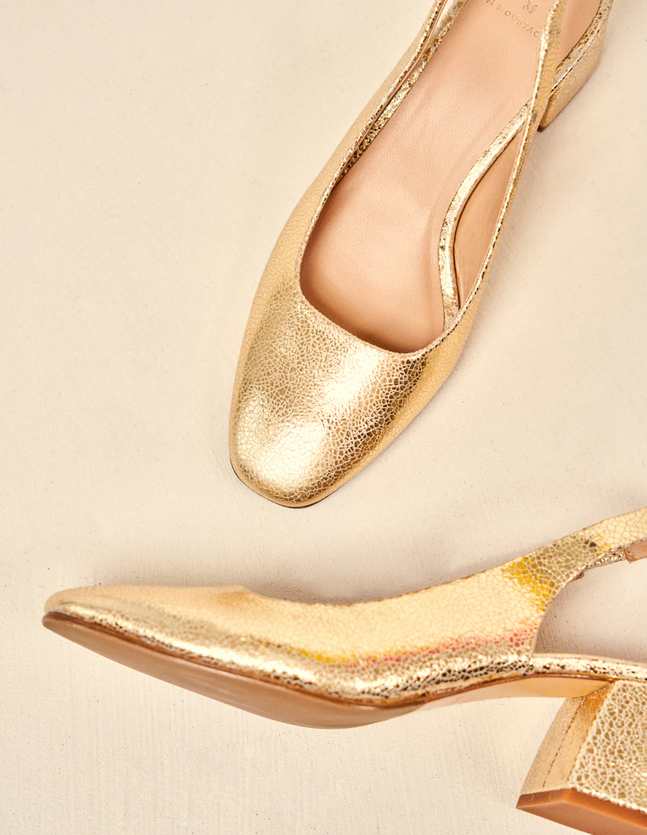 Escarpins Odette - Cuir craquelé doré