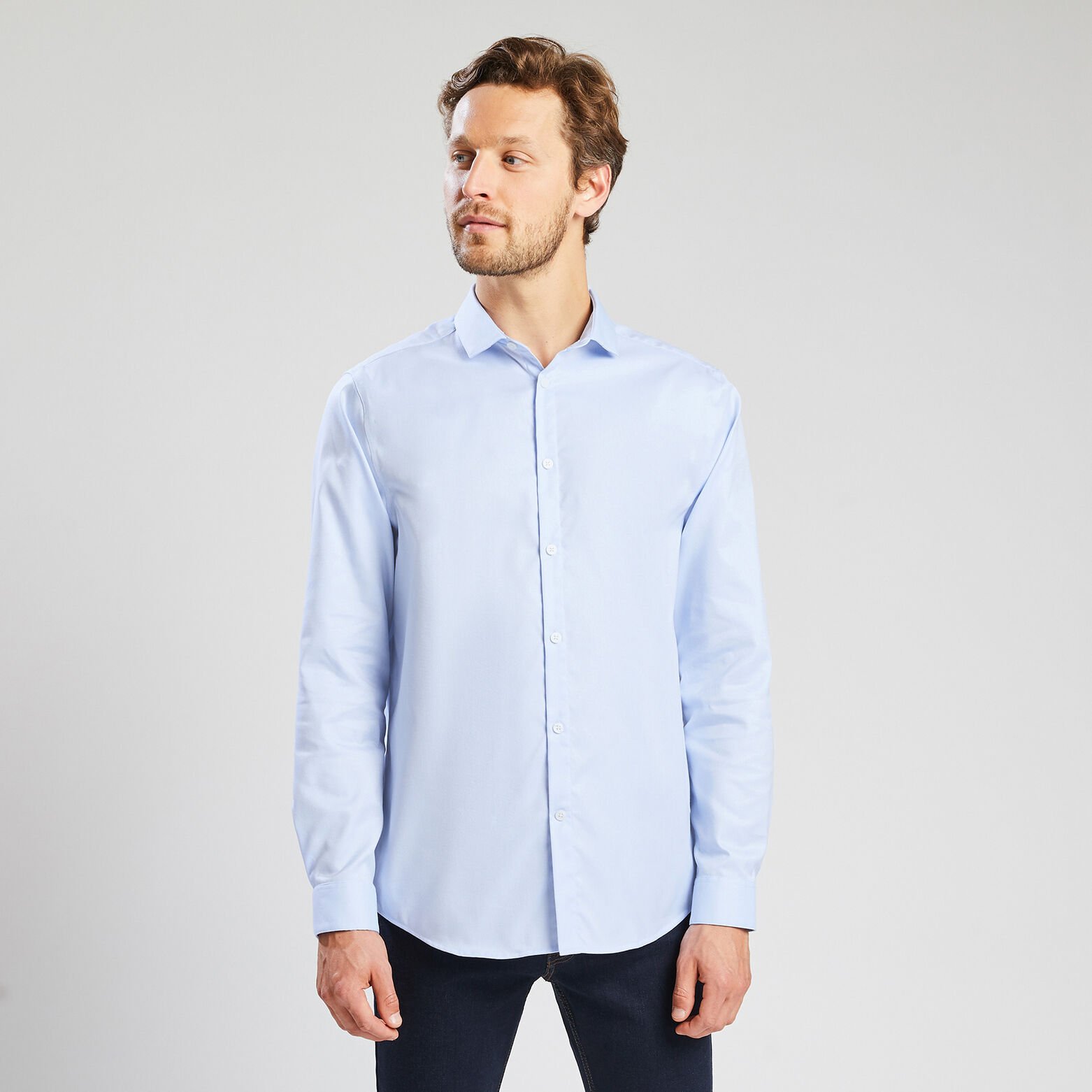 Chemise regular sans repassage unie coton Bleu Ciel