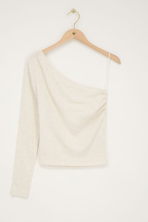 Beige linnen look one-shoulder top
