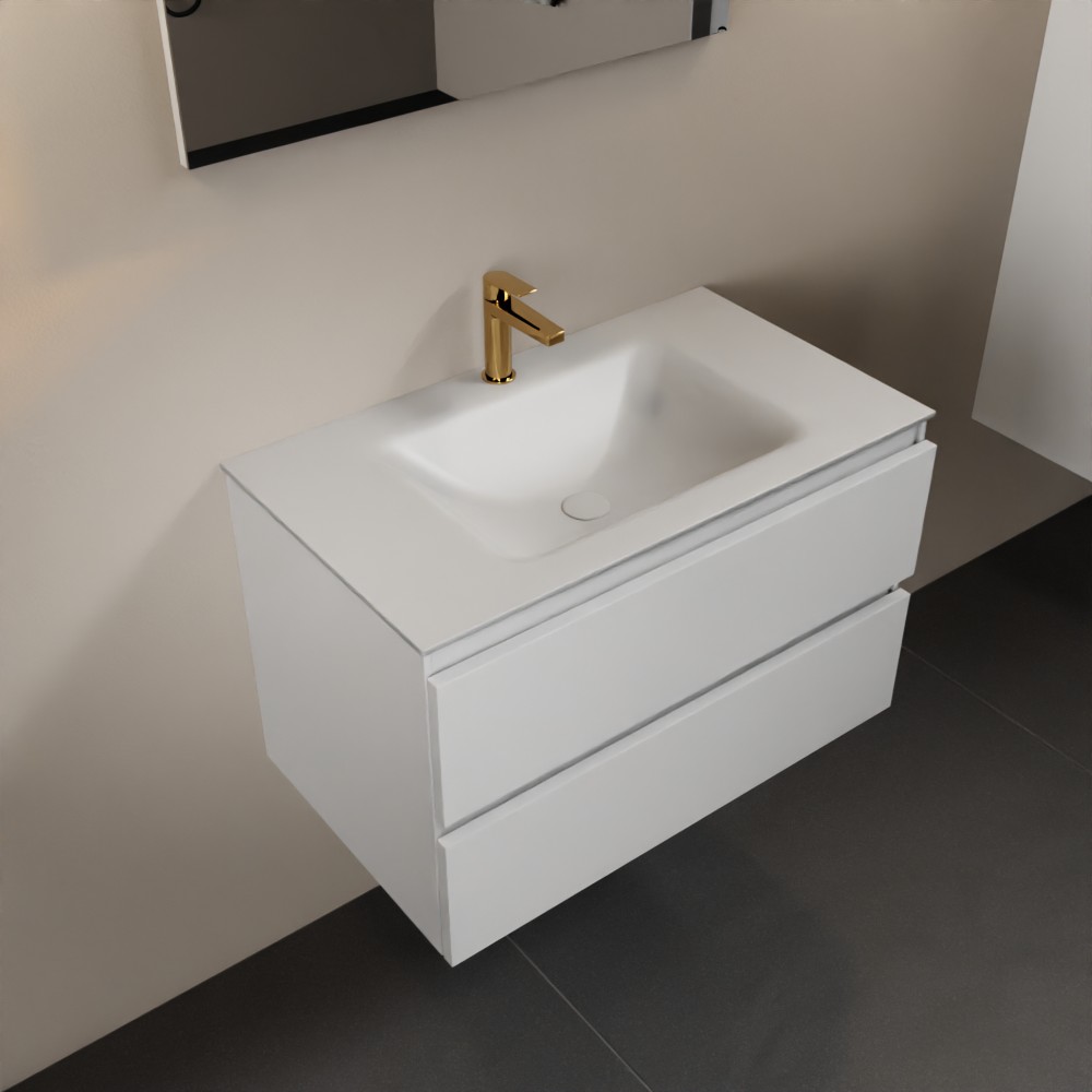 Mondiaz Aivy badmeubel 80cm talc met wastafel solid surface talc midden 1 kraangat en spiegel
