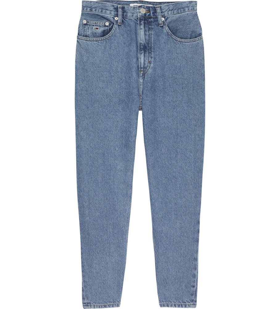 Calça jeans Tommy Jeans Mom de cintura alta e corte afunilado, azul claro.
