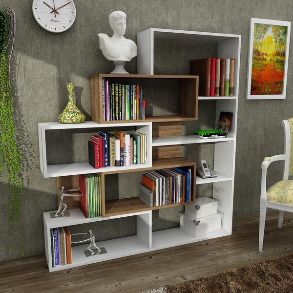 Bücherregal - weiß-Walnuss - 151 cm hoch