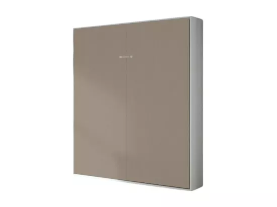 Lit escamotable vertical frêne blanc et porte beige kanto 160x190