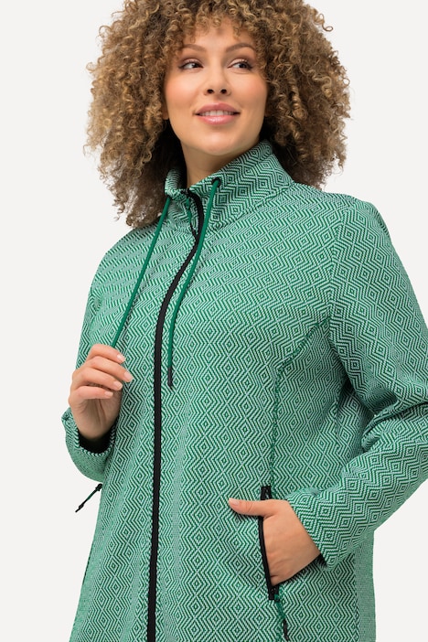 Strickfleece-Jacke, grafisches Muster, Stehkragen