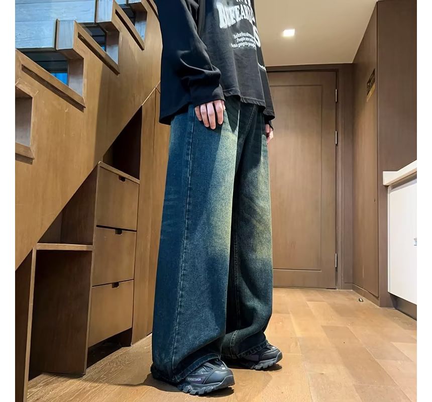 Kenning - Mid Rise Wash Wide Leg Jeans