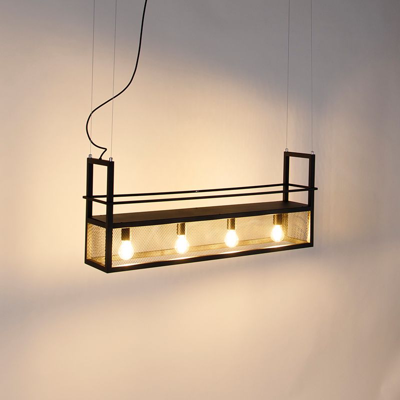 Industriële hanglamp zwart met gaas 4-lichts - Cage Rack