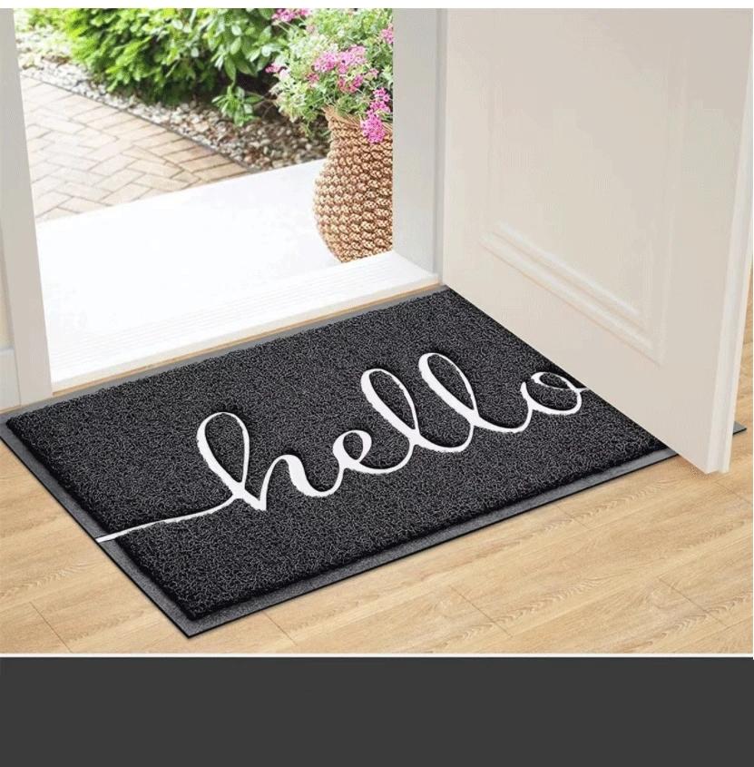 (72x44cm) Fussmatte Anti-Rutsch Türmatte Boden Teppich Hello - Schwarz