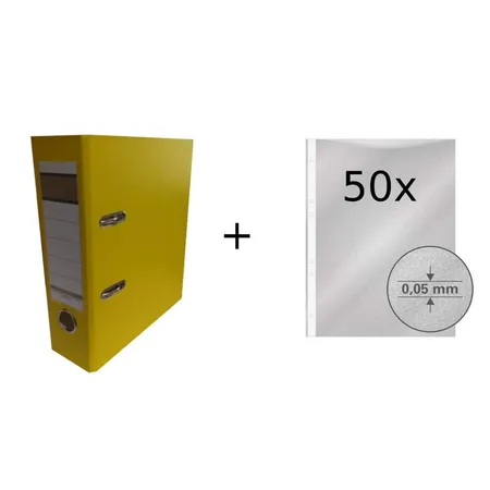 Livepac Office Ordner DIN A5, 75 mm, gelb + 50 Prospekthüllen