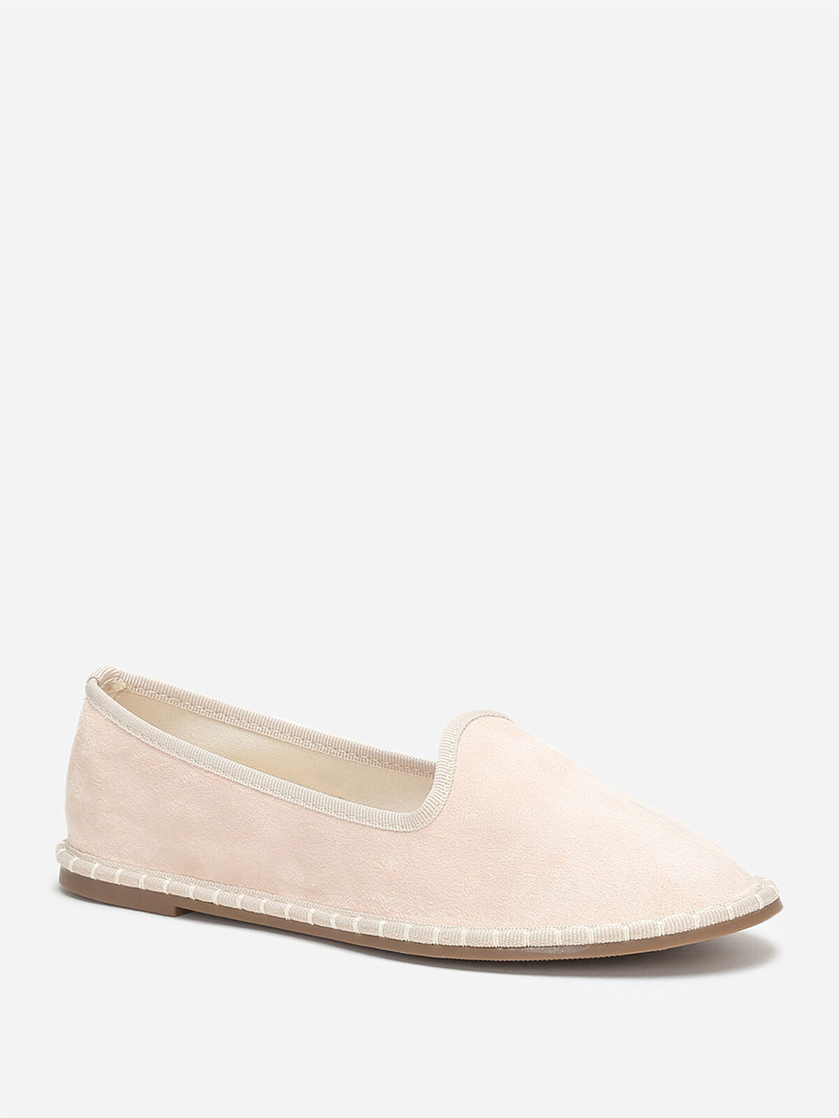Slippers en suédine à bout rond- Beige