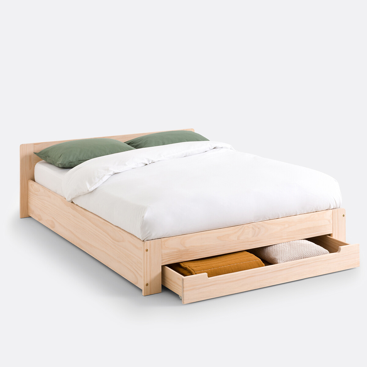 LA REDOUTE INTERIEURS<br>Cama de pinho maciço com estrado de ripas e gaveta de arrumação Crawley