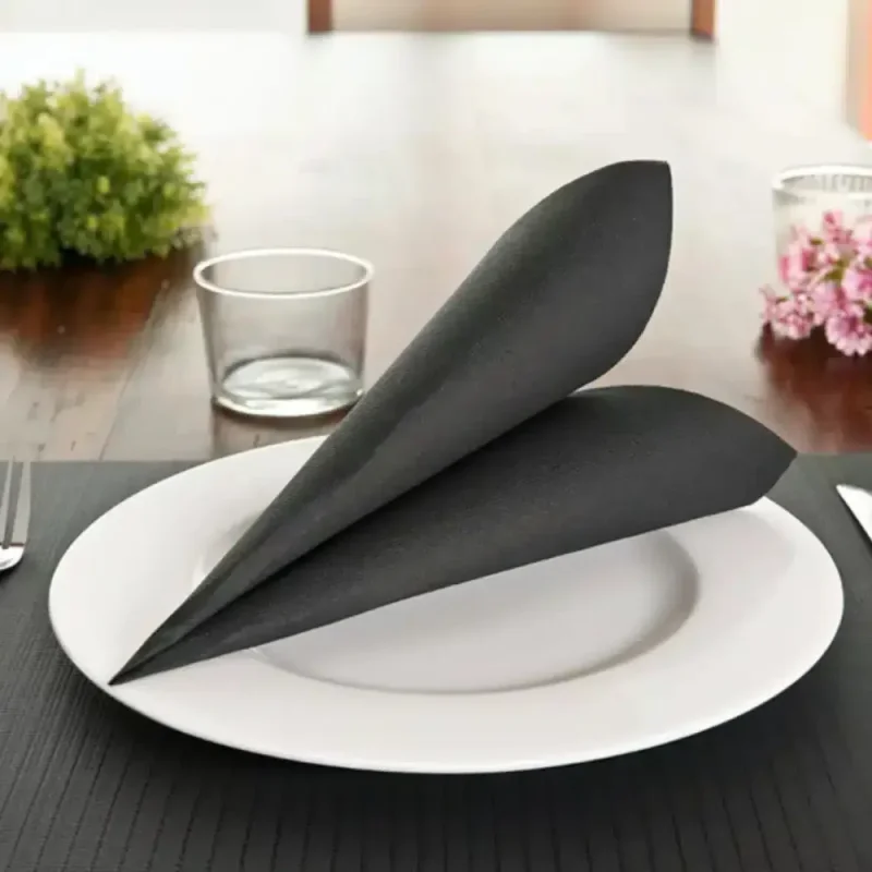 QUALQUE – Serviette de table ouate – 20×20 – Noir– x6000