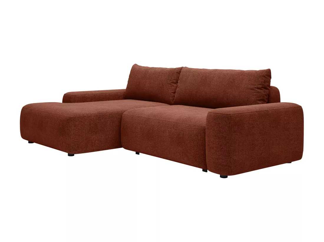 Canapé d'angle gauche convertible en tissu texturé terracotta DAVISO