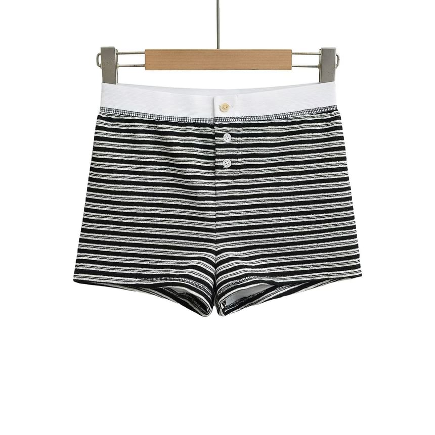Webeisque - Gestreepte hotpants met elastische taille en knoopsluiting