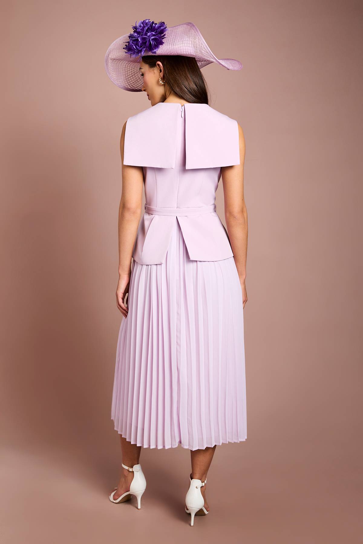 Coast Robe Midi Lisa Tan À Col Tailleur Et Corsage Style Gilet En Crêpe