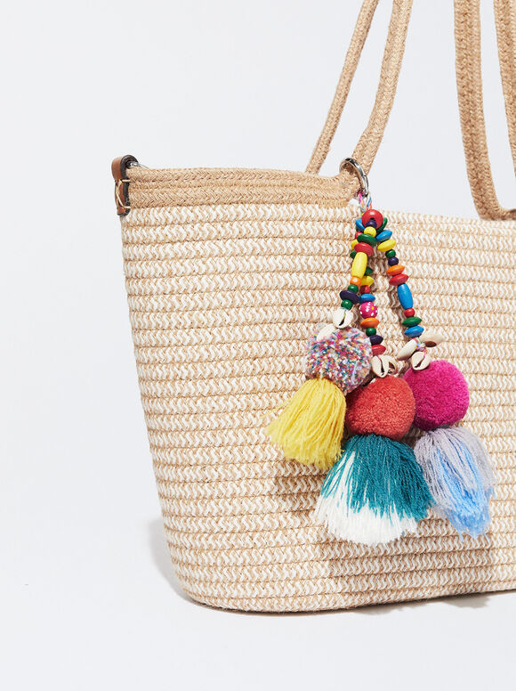 Sacola de compras com pompons - Bege