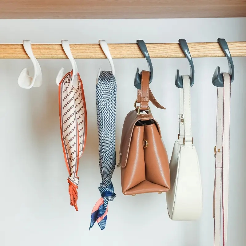 (2er Set) Handtaschen Kleiderbügel Garderoben Organizer Kleiderschrank Haken für Taschen / Krawatten / Schal - Weiss