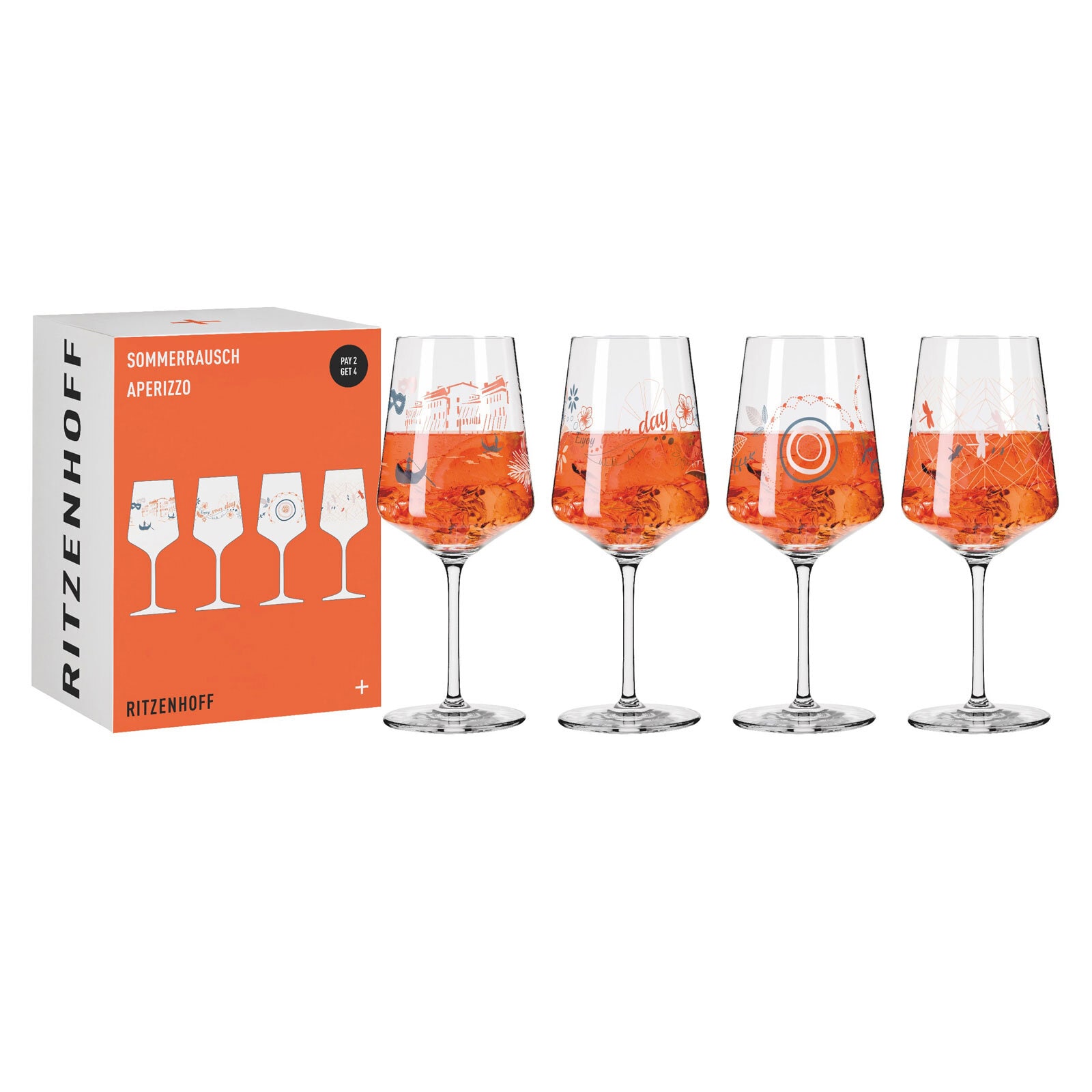 RITZENHOFF Aperitifglas SOMMERRAUSCH 4er Set Illustatrionen Kristallglas
