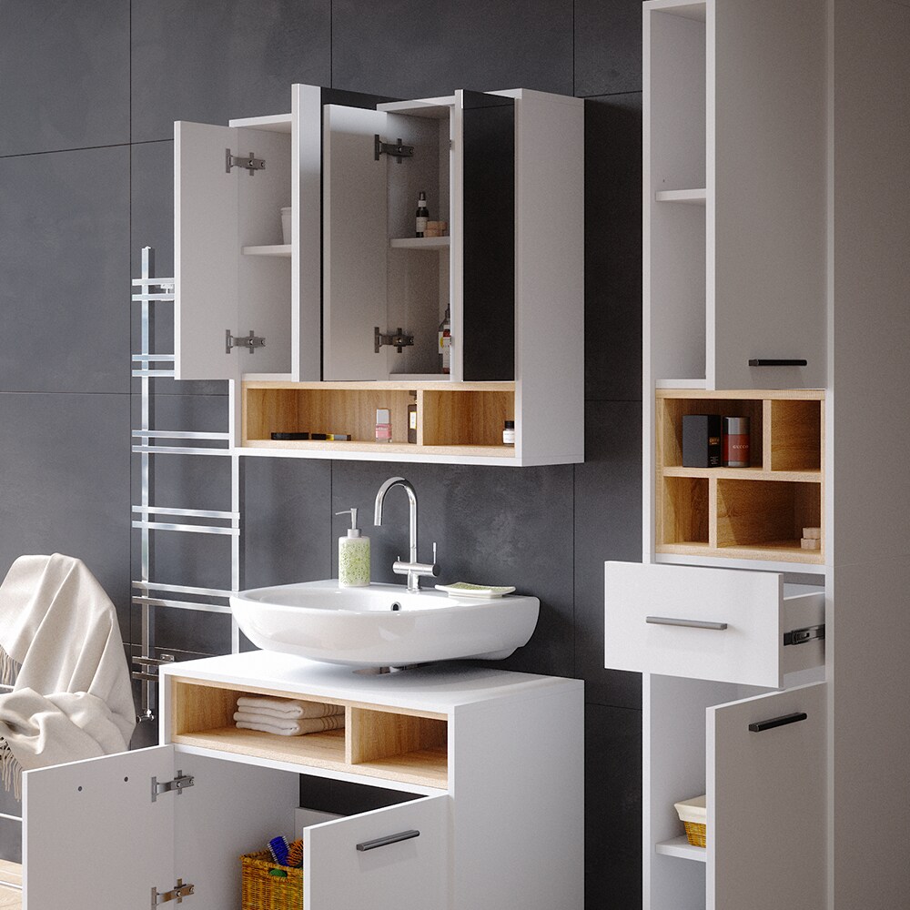 Vicco Spiegelschrank Badschrank Badspiegel 80cm Badmöbel Beatrice 3-türig Ablage