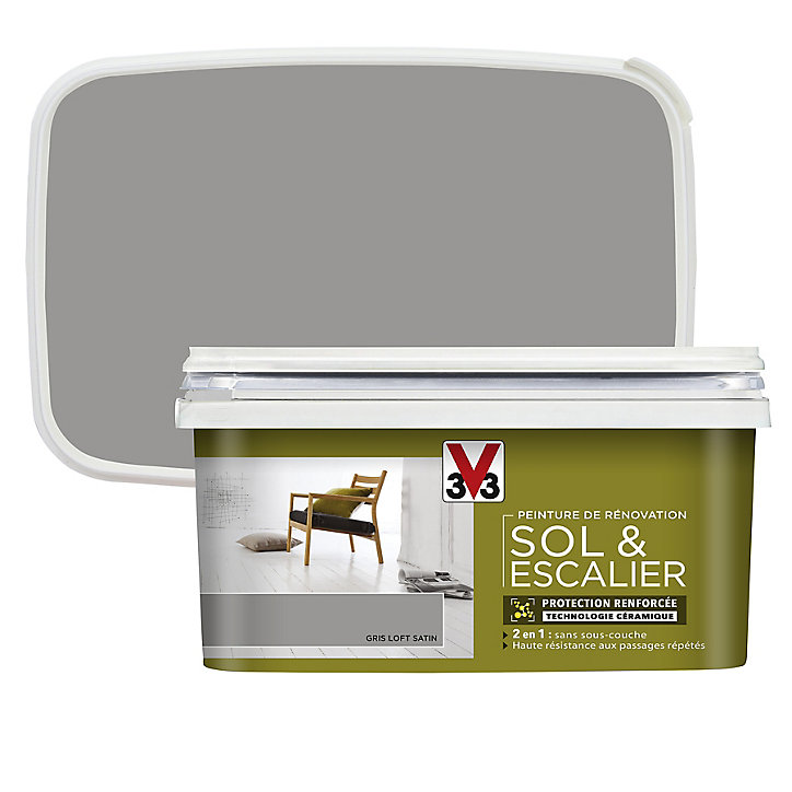 Peinture de rénovation sol et escalier V33 gris loft satin 2L