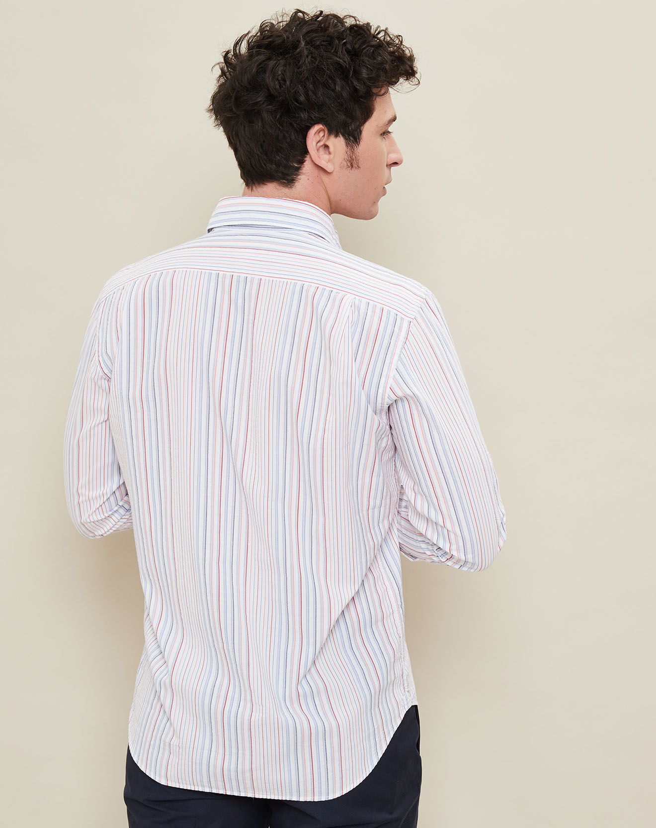Hartford Chemise Regular Fit Paul à rayures gauffrées blanc/bleu/rouge