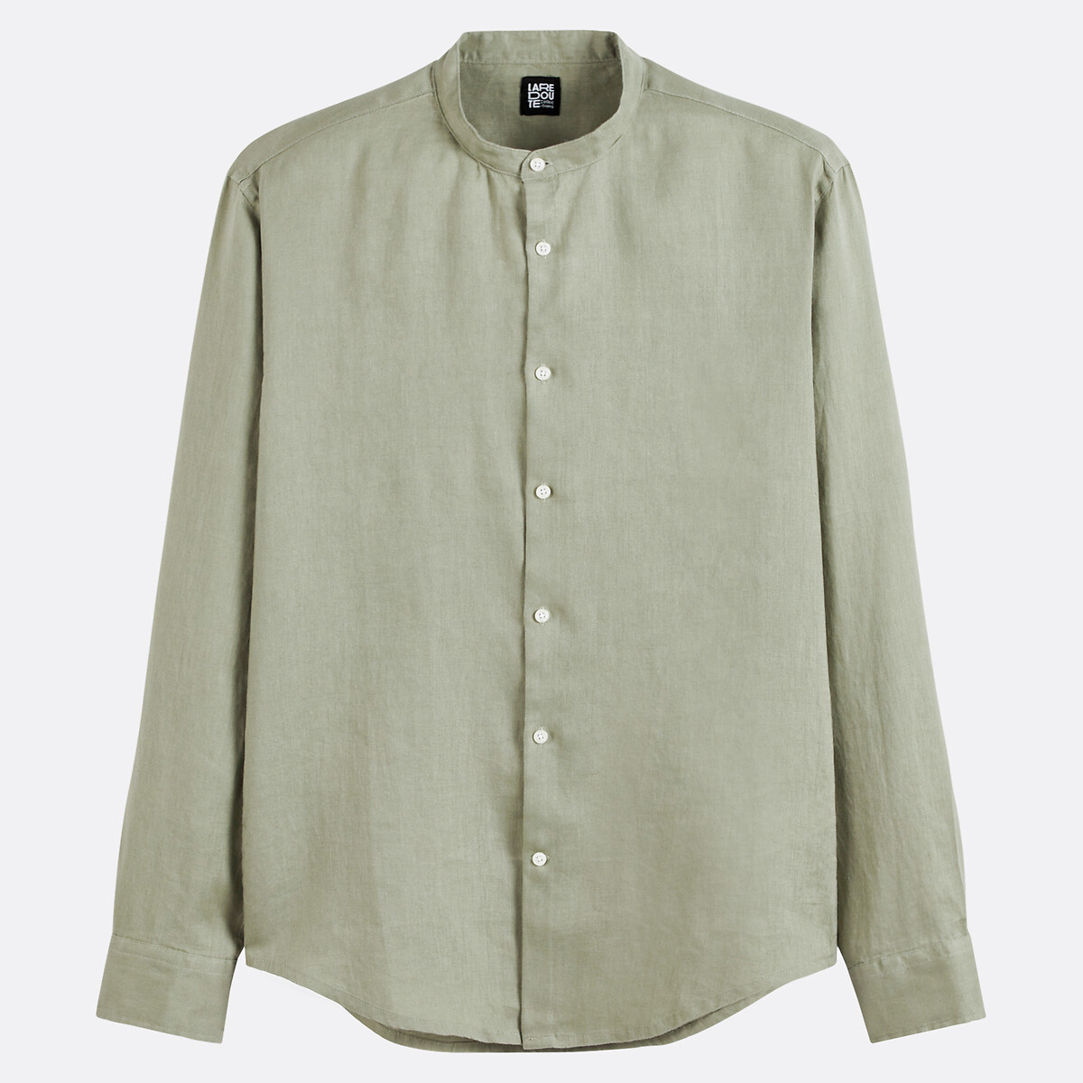 COLEÇÕES LA REDOUTE<br>Camisa reta, gola mandarim, em linho, assinatura AURELE