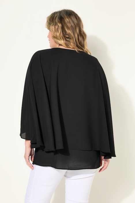 Bluse, Krepp, Schulter-Überwurf, abnehmbare Kette