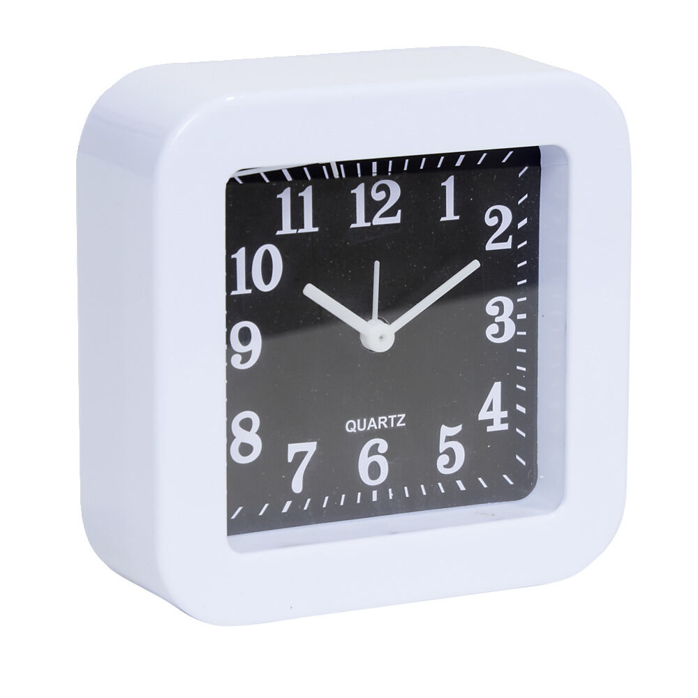 Mini réveil analogique à quartz en plastique avec alarme (4 modèles)