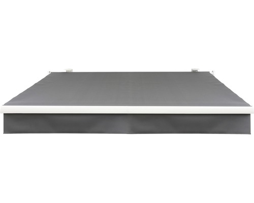 SOLUNA knikarmscherm Proof 2,5x2 Stoffen design 8203 Frame RAL 9010 Zuiver wit Aandrijving rechts incl. slinger