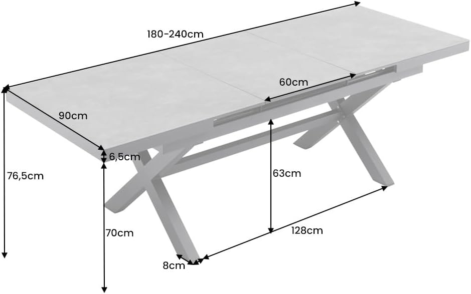 Riess Ambiente Ausziehbarer Outdoor Esstisch Empire 180-240cm hellgrau Keramik anthrazit Gartentisch wetterfest Terrassentisch Dachterrassentisch Balkontisch Tisch