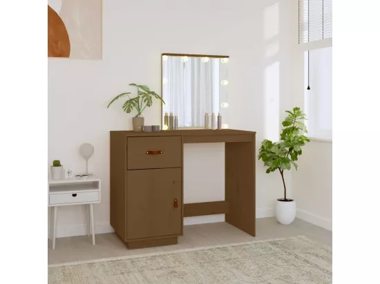 Coiffeuse avec LED Marron miel 95x50x133,5cm Bois de pin massif