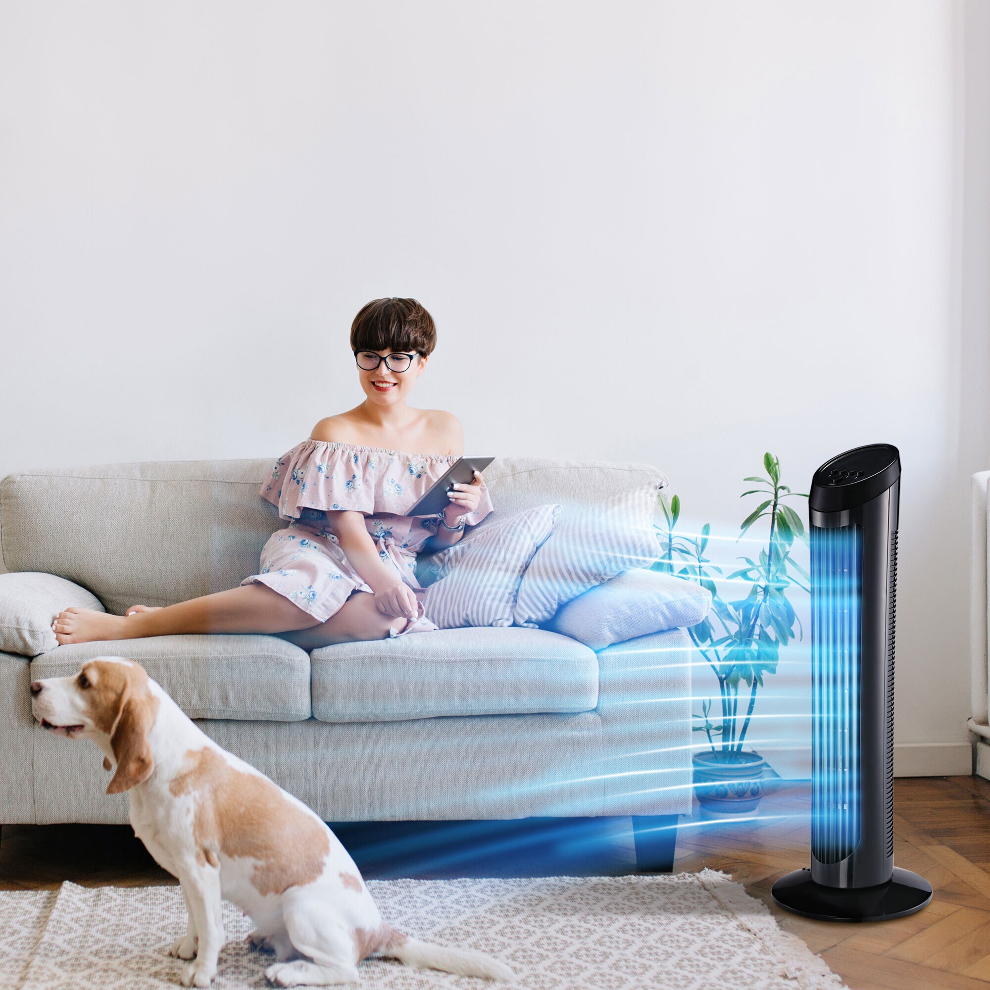 HOMCOM Turmventilator mit 3 Belüftungsstufen schwarz 27 x 75 cm (ØxH)
