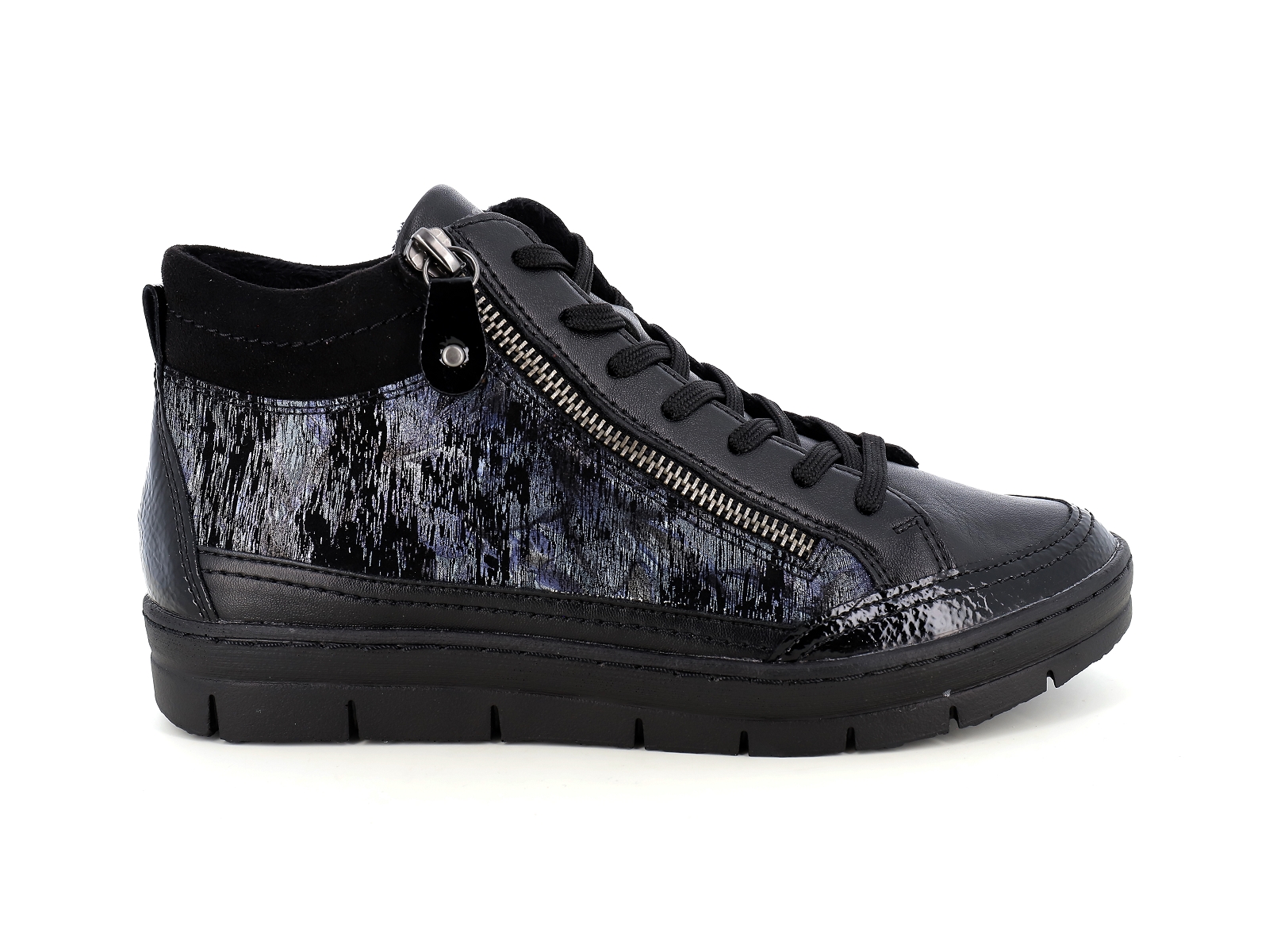 Remonte-D5877 Matières combinées Noir-Bleu