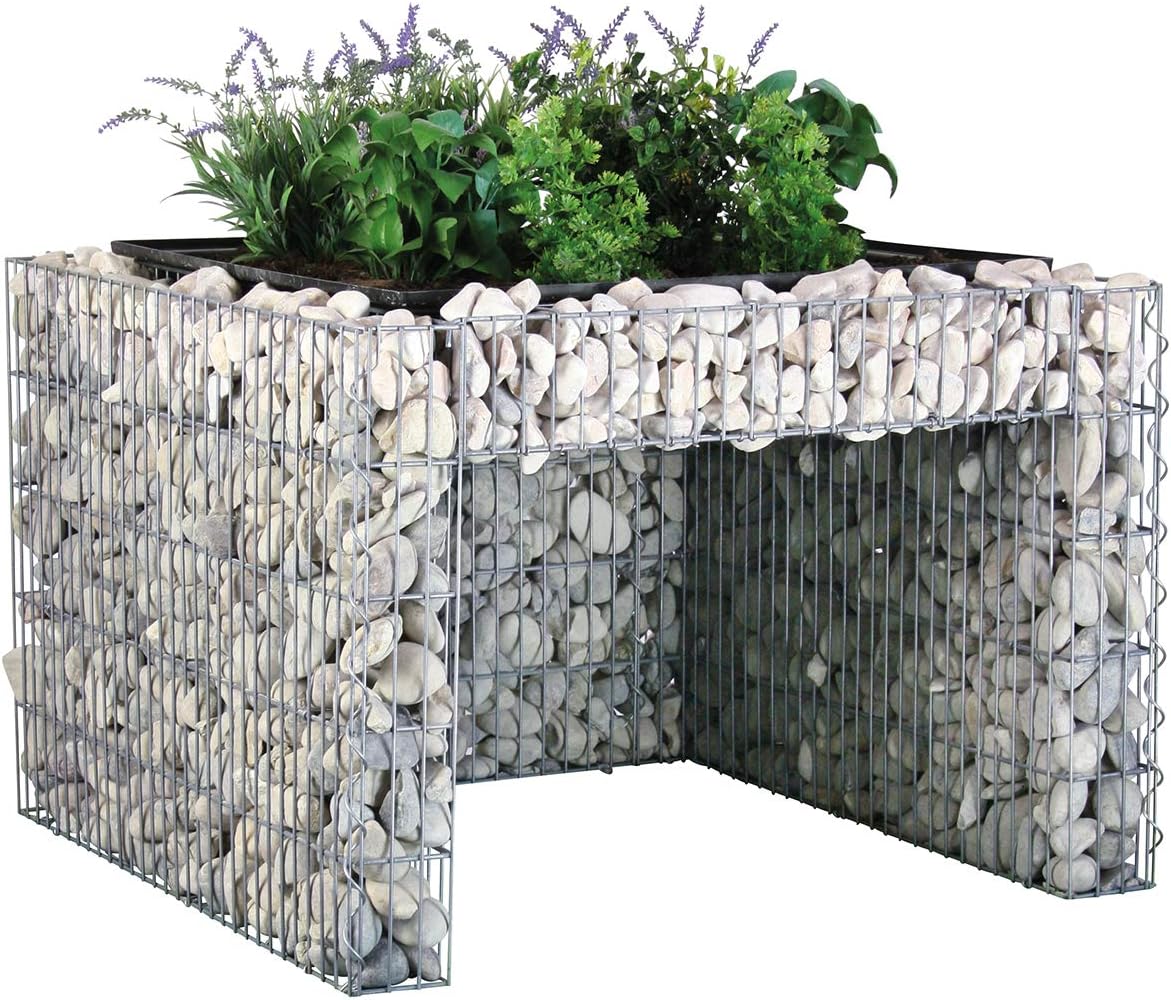bellissa - Zink-Aluminium, Gabionen Mähroboter-Garage - 97296 - Bepflanzbare Rasenmäher-Garage mit Pflanzschale, Silber - 75x75x53 cm