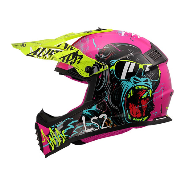LS2 - Casque enfant MX437 Fast Evo II Mini Gorilla Fuchsia / Noir / Jaune fluo / Brillant