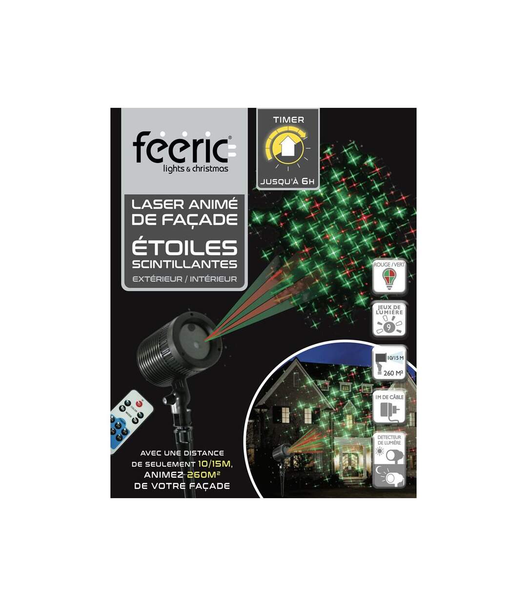 Laser Animé Extérieur Étoiles Scintillantes 39cm Noir