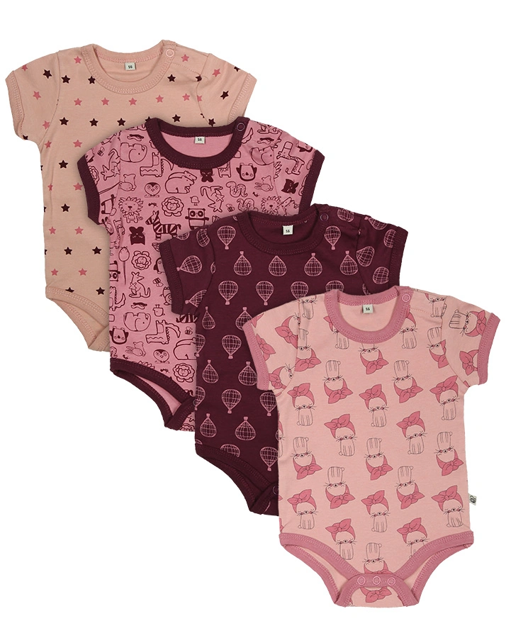 Kurzarm-Bodies MUSTER MIX 4-er Pack in altrosa/lila