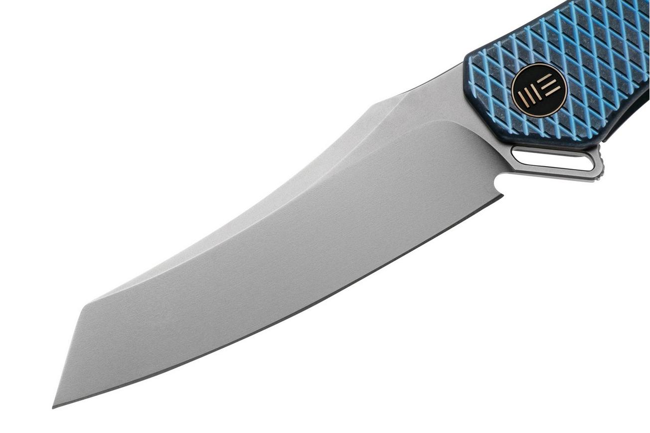 WE Knife RekkeR WE22010G-4 Polished Bead Blasted CPM 20CV, Blue Titanium Blue Diamond Pattern zakmes, Kyle Lamb design