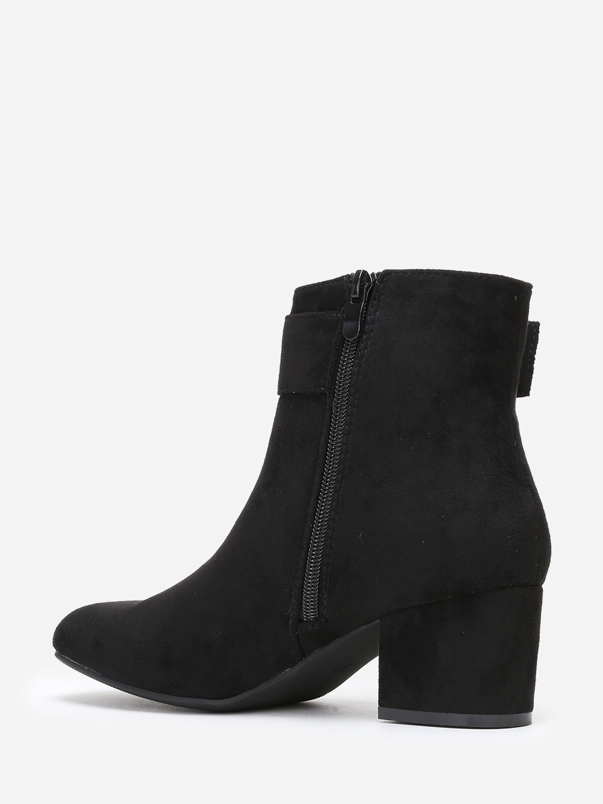Bottines en suédine à boucle rectangle- Noir
